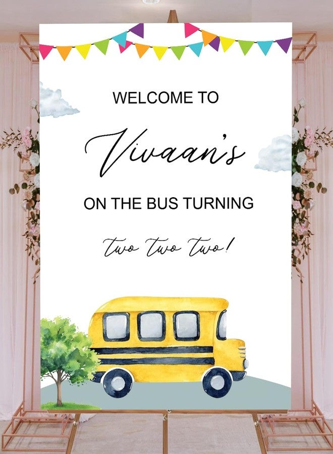 Theme My Party Customized Kids Bus Birthday Welcome Sign | Welcome Board for Birthday | Personalized Welcome Sign Theme Based Birthday - Image 2